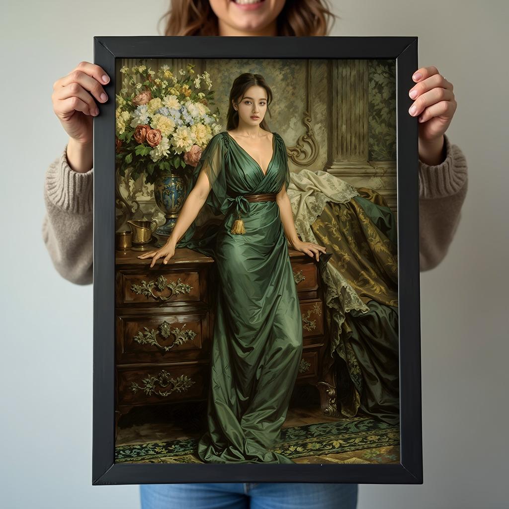 Green Dress Royal Portrait - Human Portrait - Female - Furr and Family