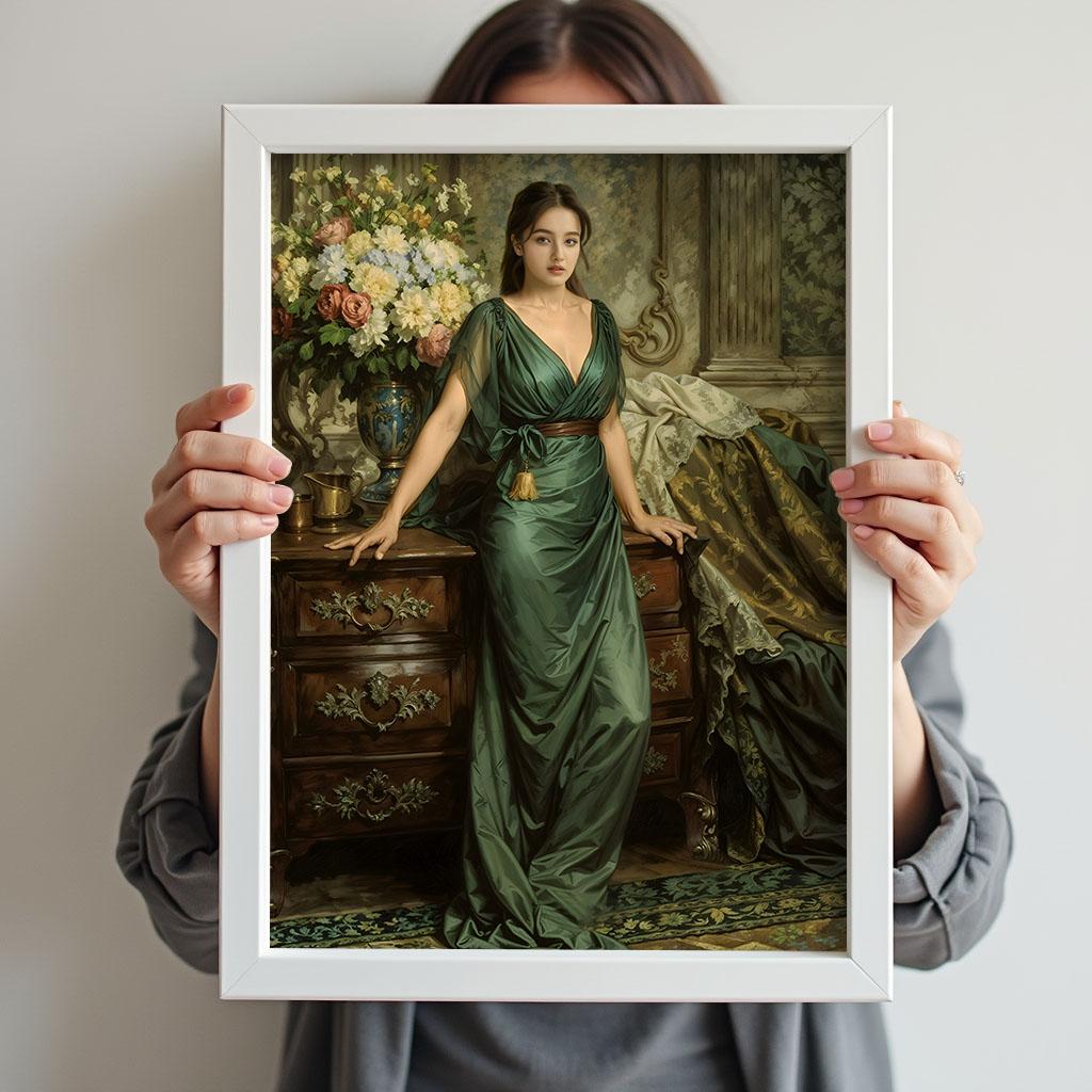 Green Dress Royal Portrait - Human Portrait - Female - Furr and Family