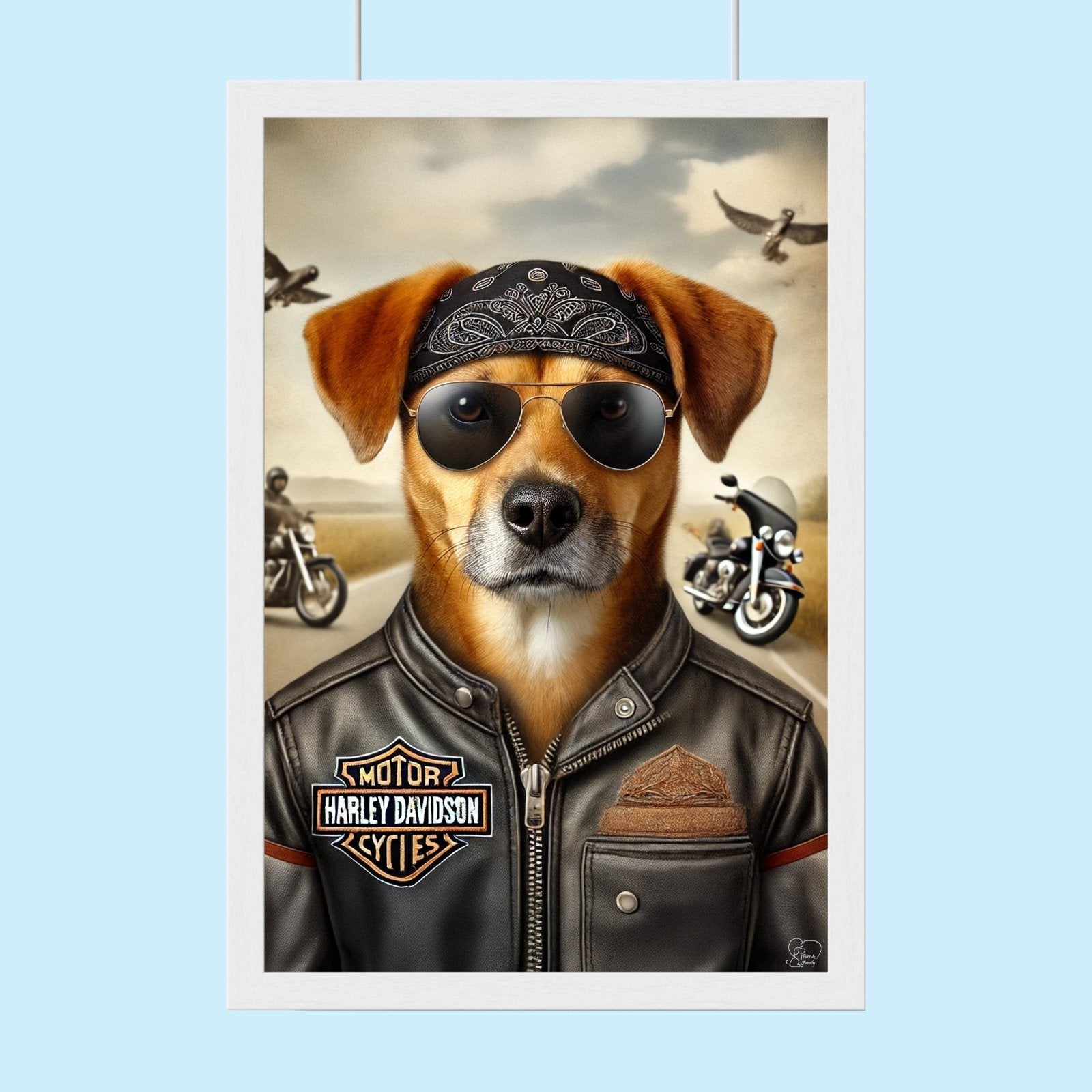 Harley Davidson Pet Portrait – Custom Biker Pet Art - 1 Pet - Furr and Family