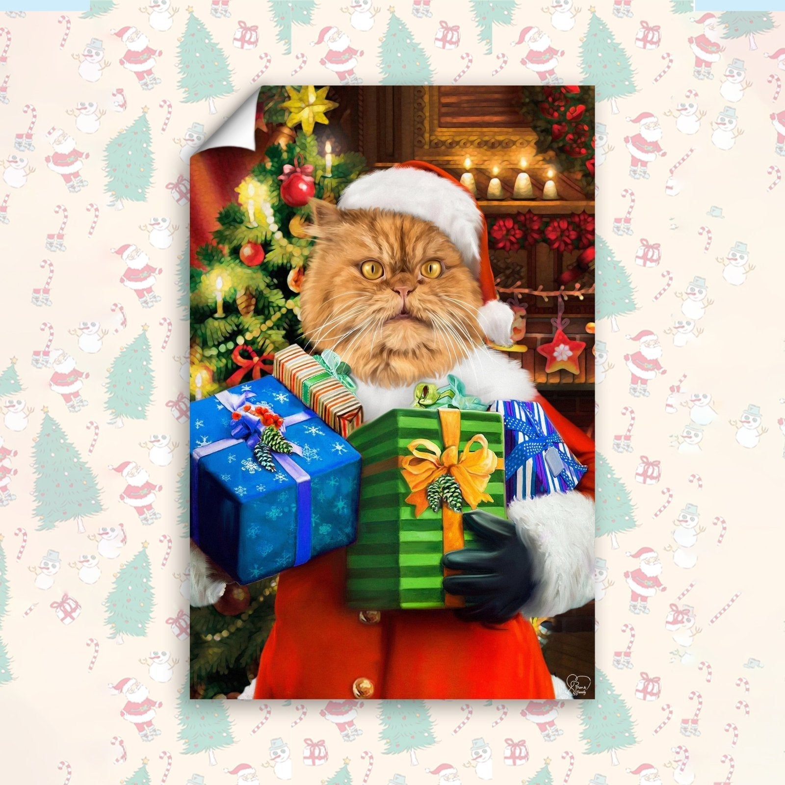 Holiday Cheer Pet Portrait – Santa’s Little Gift Giver - 1 Pet - Furr and Family