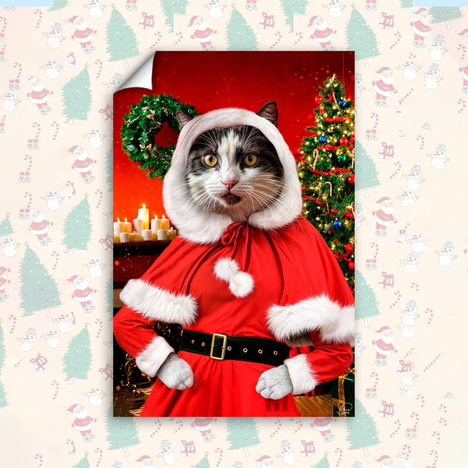 Holiday Santa Pet Portrait – Festive Custom Pet Art - 1 Pet - Furr and Family