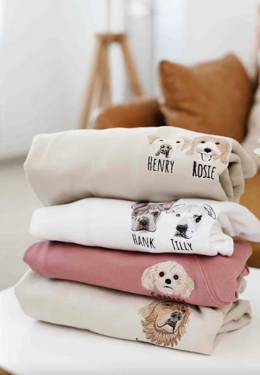 Personalized Pet Portrait Embroidered Sweatshirt- Colorful Design