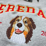 Custom Dog Hoodie Embroidered Dog Name, Personalized Pet Face Sweatshirt, Varsity Style Hoodie- Varsity Colorful Design