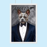 Custom Pet Portrait in James Bond Tuxedo – Personalized 007-Themed Pet Art