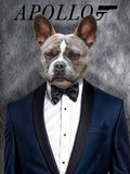 Custom Pet Portrait in James Bond Tuxedo – Personalized 007-Themed Pet Art