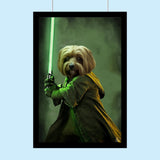 Jedi Star Wars With Green - LightSaber - Custom Pet Portrait - 1 Pet - Furr and Family