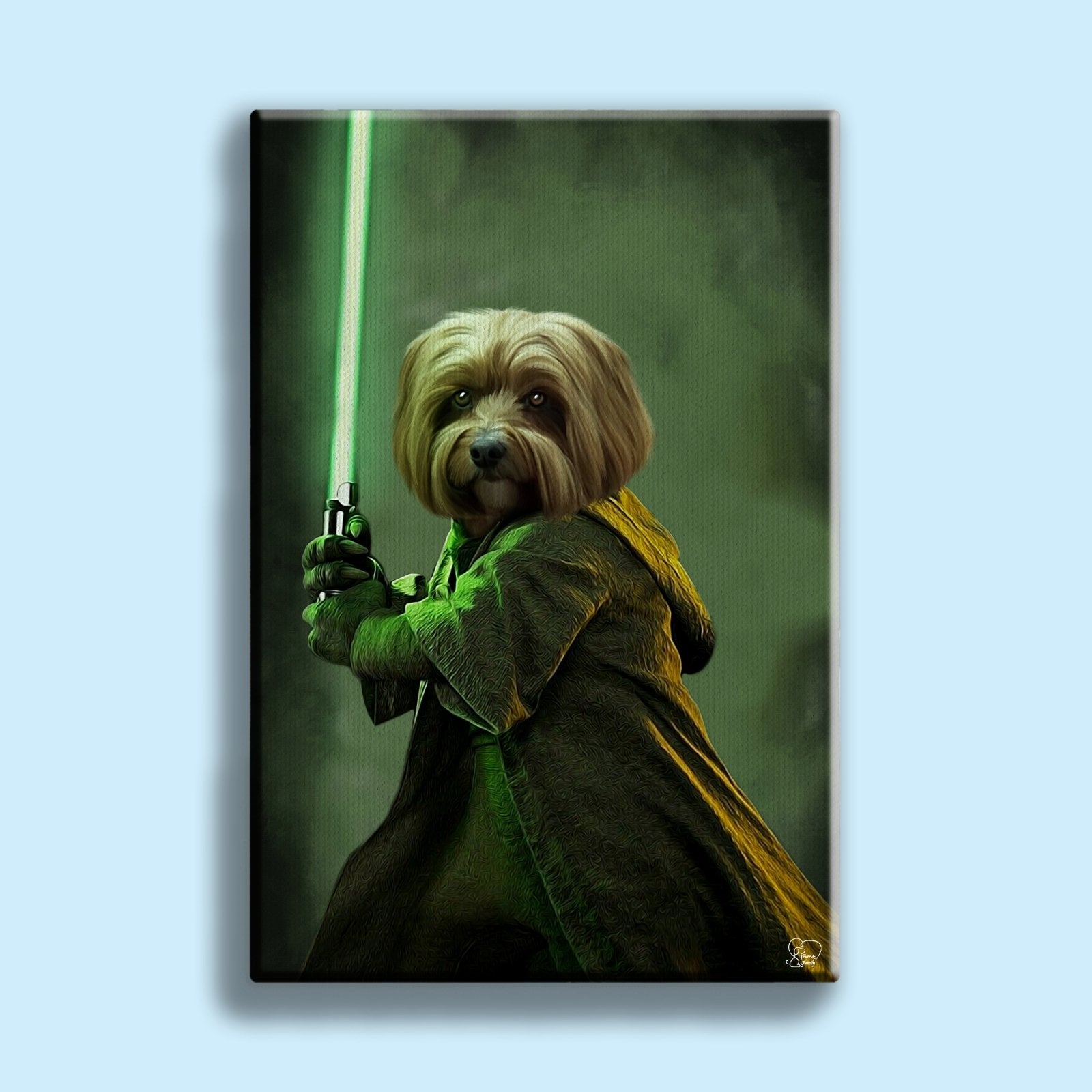 Jedi Star Wars With Green - LightSaber - Custom Pet Portrait - 1 Pet - Furr and Family