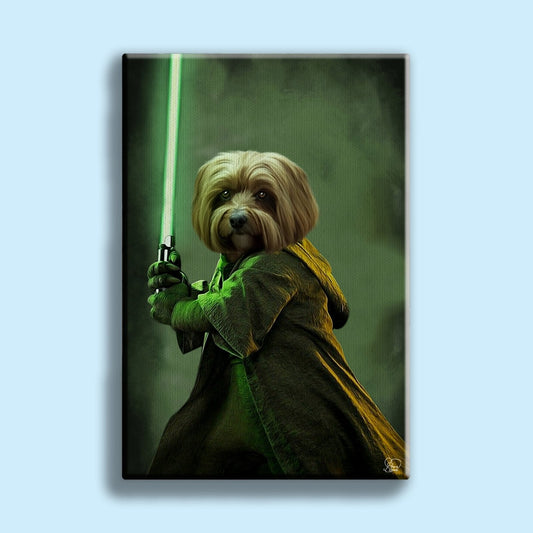 Jedi Star Wars With Green - LightSaber - Custom Pet Portrait - 1 Pet - Furr and Family