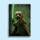 Jedi Star Wars With Green - LightSaber - Custom Pet Portrait - 1 Pet - Furr and Family