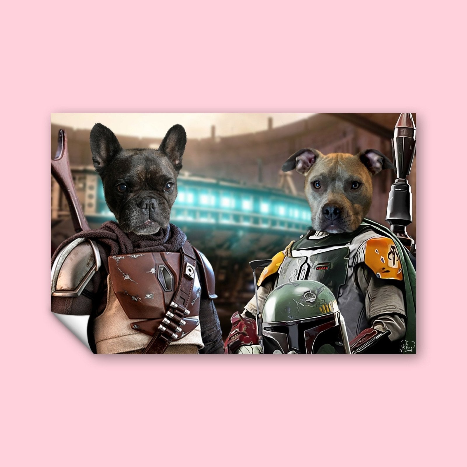 Mando and Grogu Star Wars - Custom Pet Portrait - 2 Pets - Furr and Family
