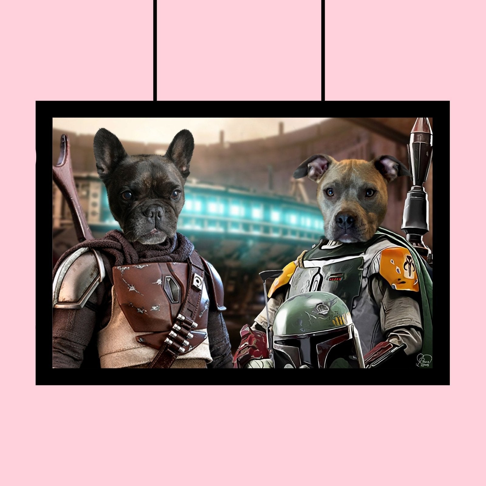 Mando and Grogu Star Wars - Custom Pet Portrait - 2 Pets - Furr and Family