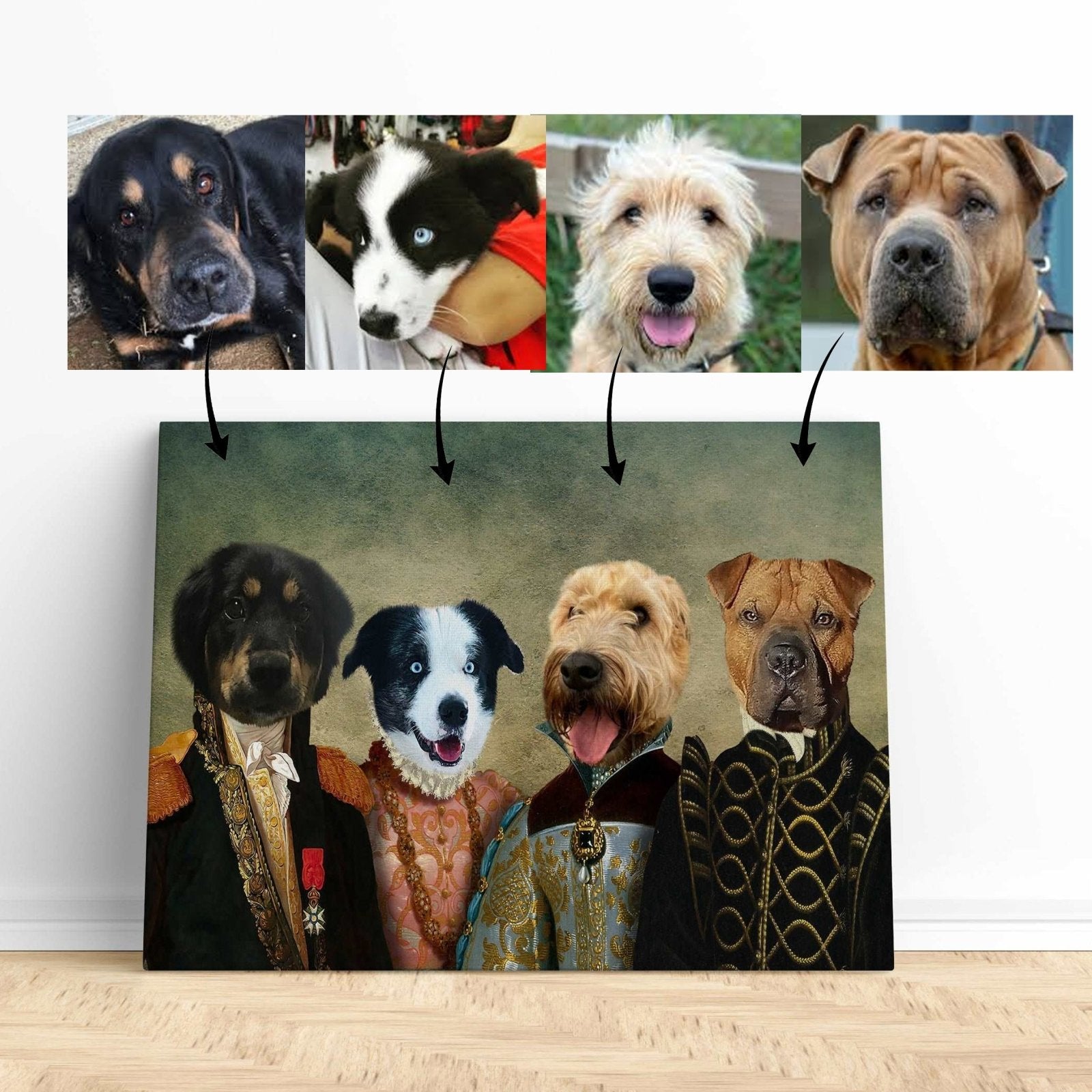 Military Family - Custom Pet Portrait | Custom Pet Canvas - 4 pets - Furr and Family