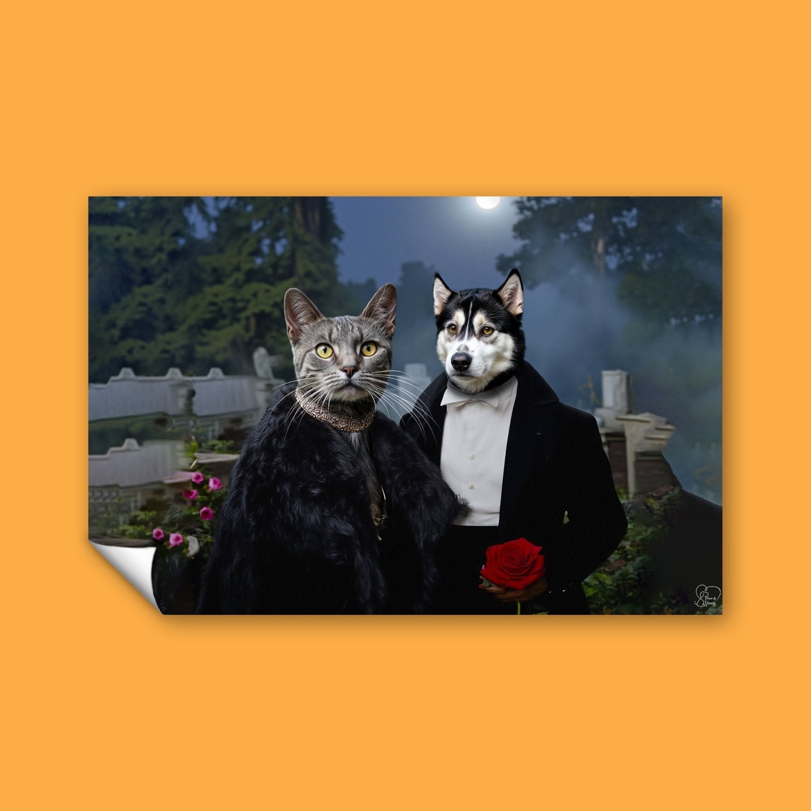 Mr & Mrs Vempire Halloween Pet Portrait - Custom Pet Portrait - 1 Pet - Furr and Family