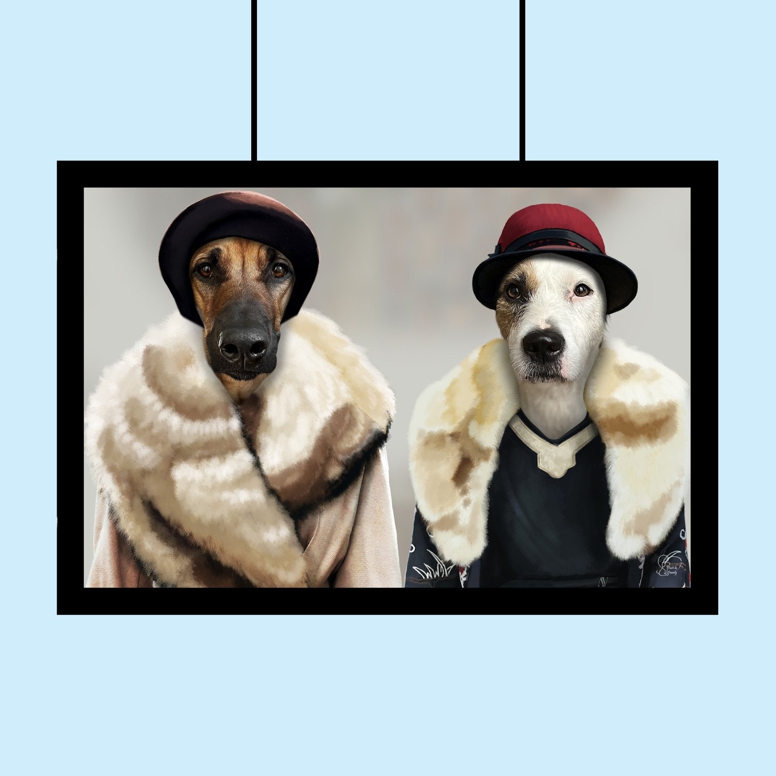 Peaky Blinders Ladies Pet Portrait – Custom Pet Portrait - peaky blinder - 2 Pets - Furr and Family