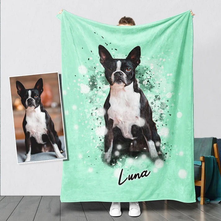 Personalized Watercolor Pet Blanket - Pet Watercolor Style - Blanket - 1 Pet - Furr and Family