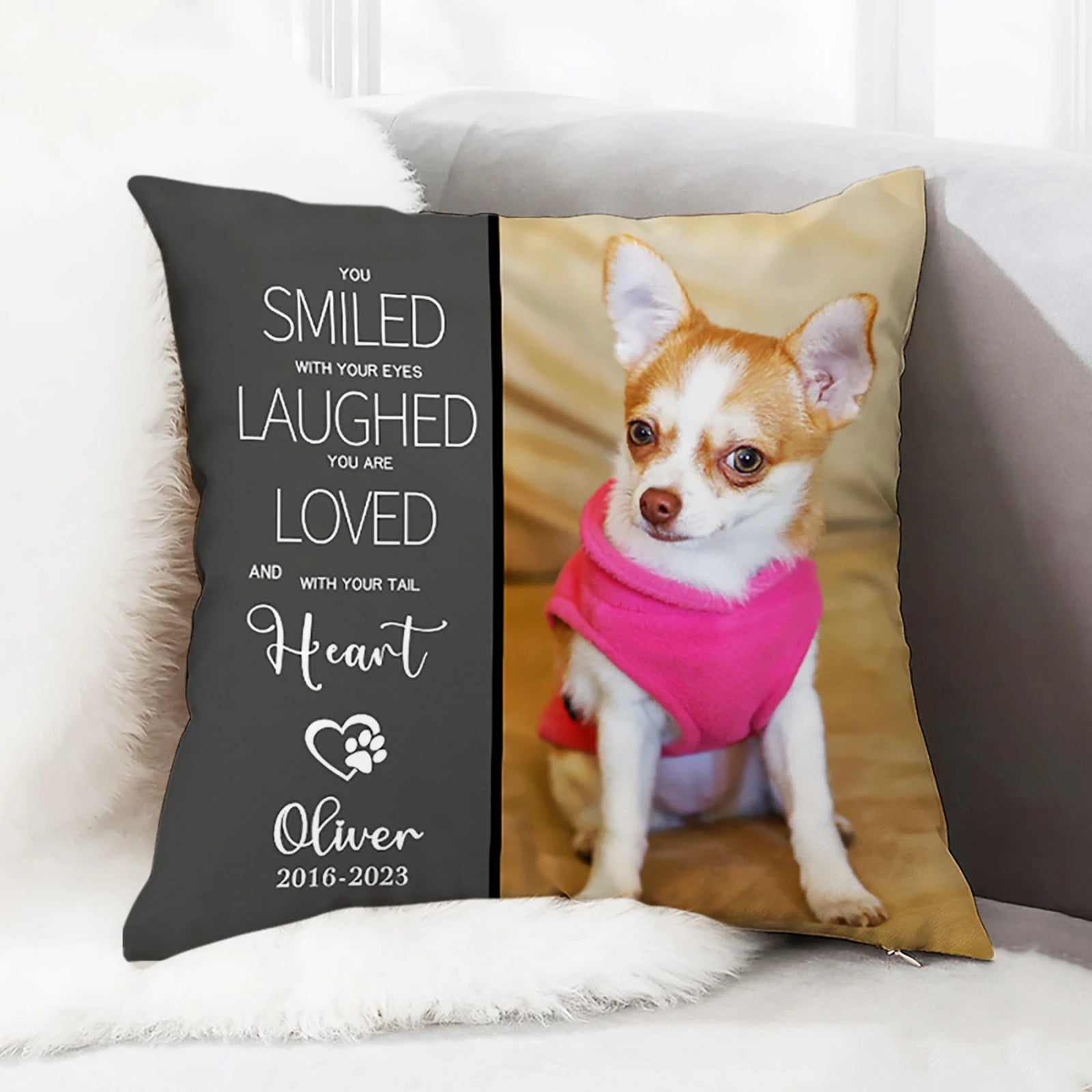 Pet Memorial Pillow with Dog Portrait Personalized Sympathy Gift for Loss of Pet - 1 Pet - Furr and Family