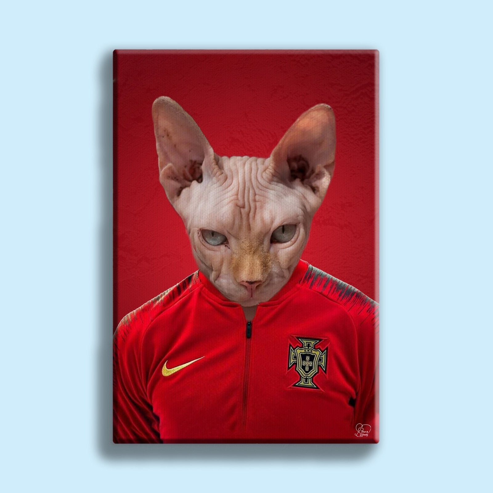 Portuguese Football Champion Sphynx Cat Custom Pet Portrait | Personalized Pet Art - 1 Pet - Furr and Family