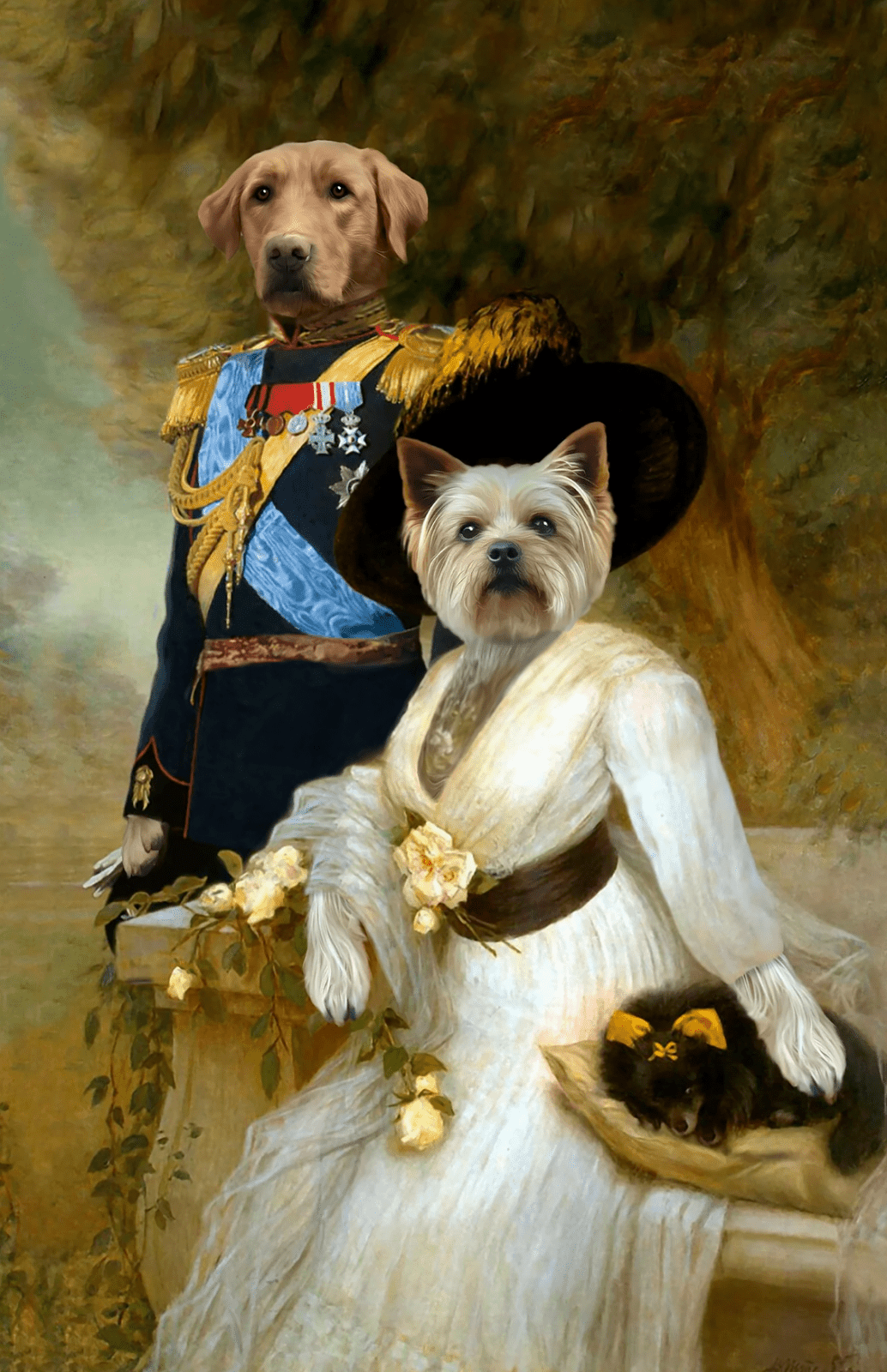 Royal Couple Custom Pet Portrait - Elegant Renaissance Style Canvas - 2 Pets - Furr and Family