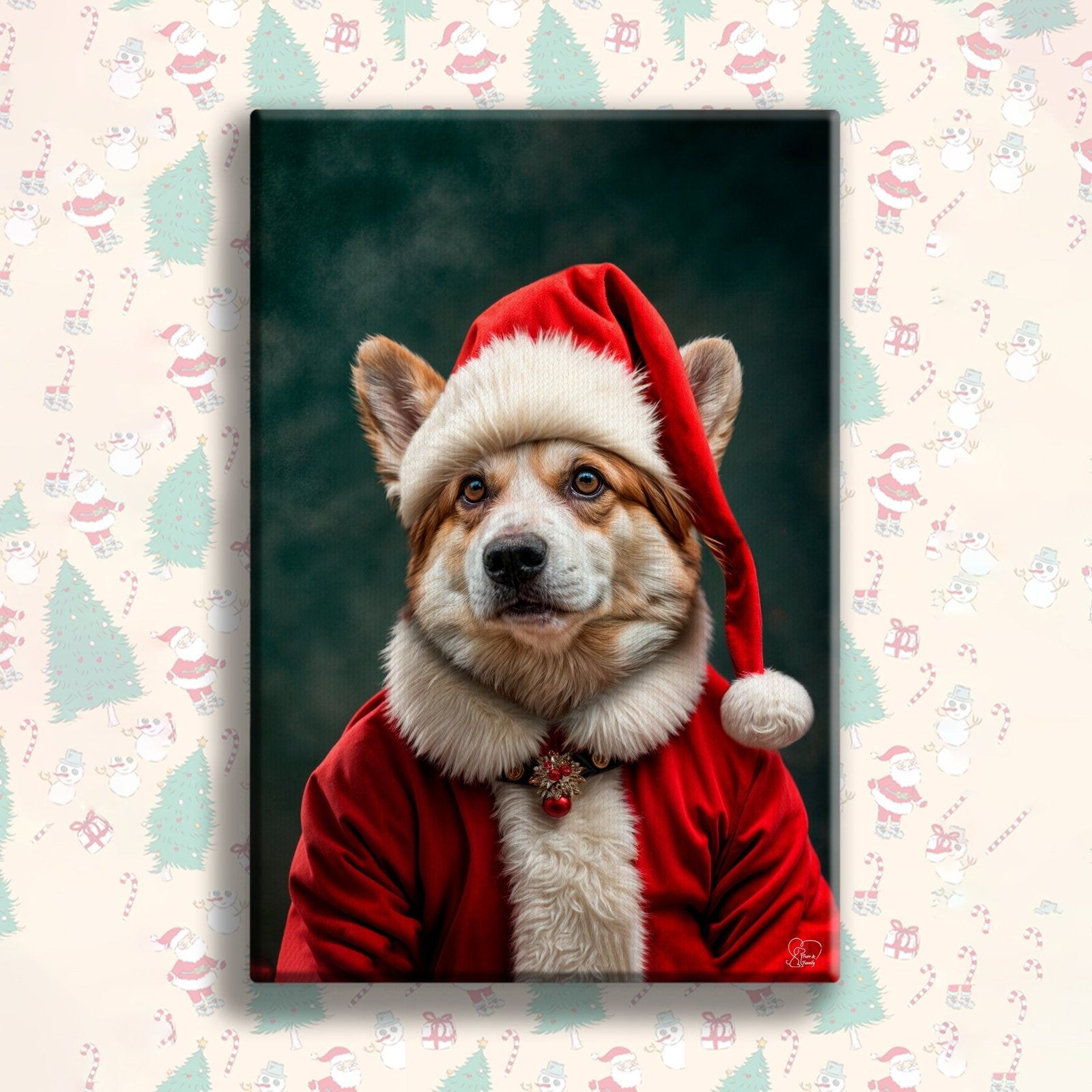 Santa Corgi Christmas Portrait – Festive Custom Pet Art - 1 Pet - Furr and Family