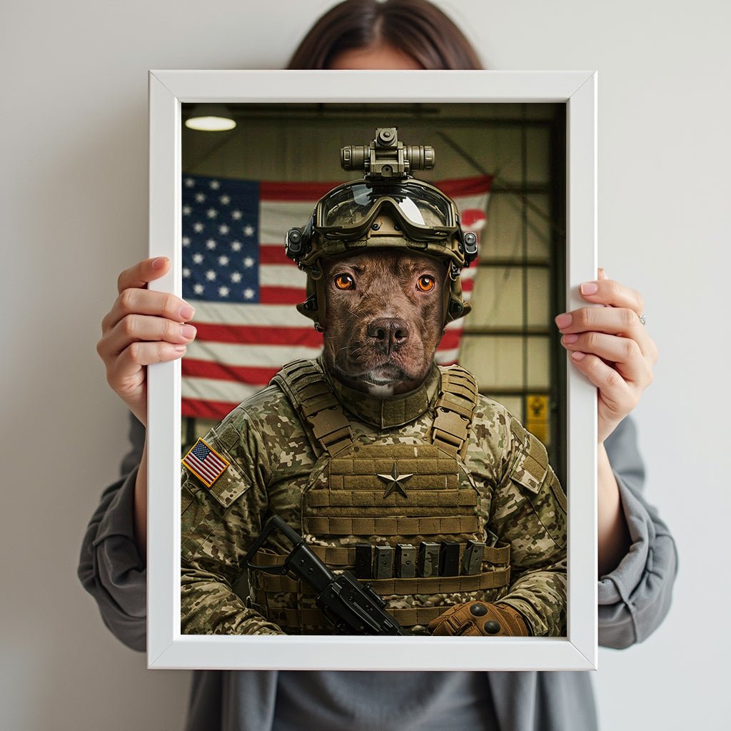 The American Hero - Custom US Military Pet Portrait - military art - 1 Pet - Furr and Family