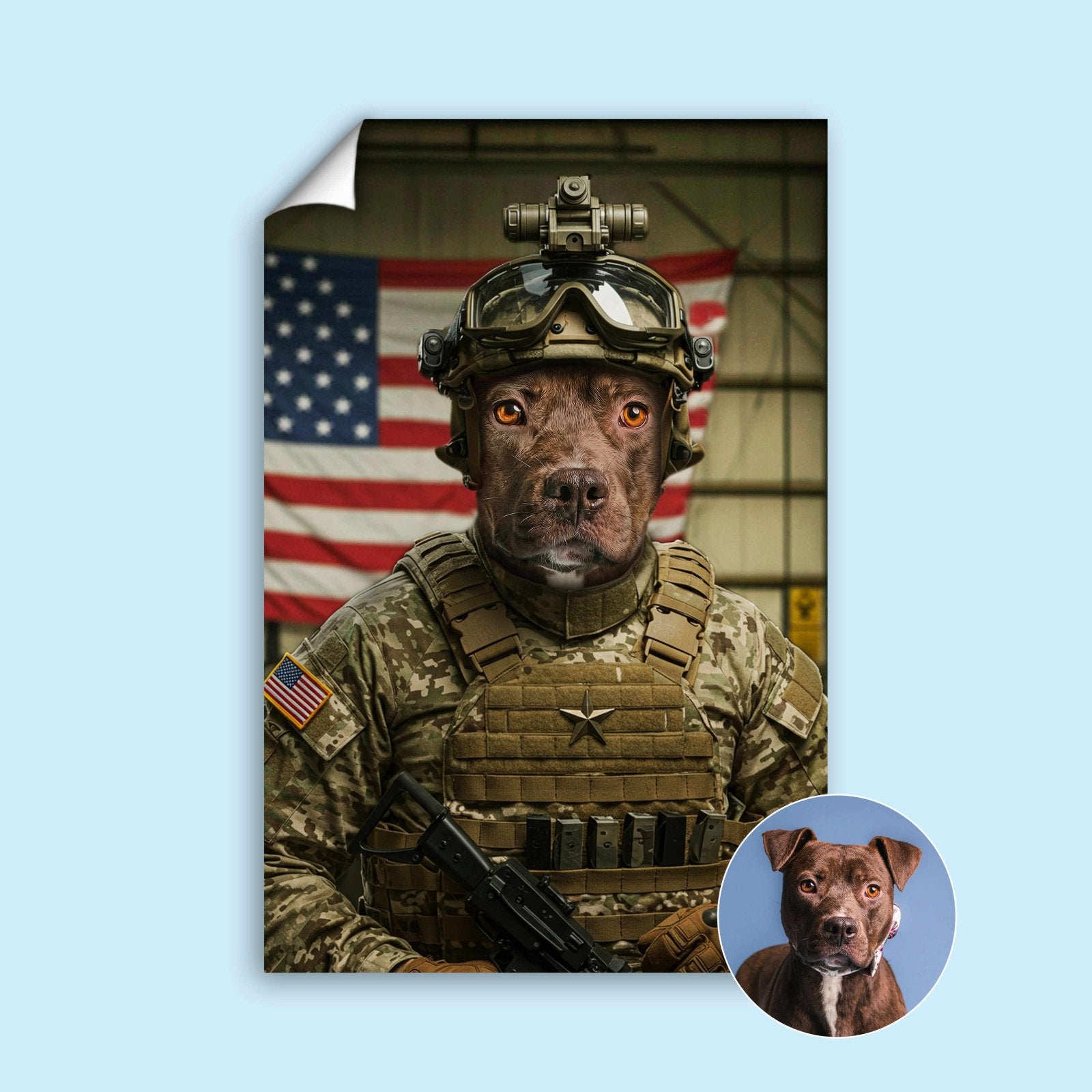 The American Hero - Custom US Military Pet Portrait - military art - 1 Pet - Furr and Family