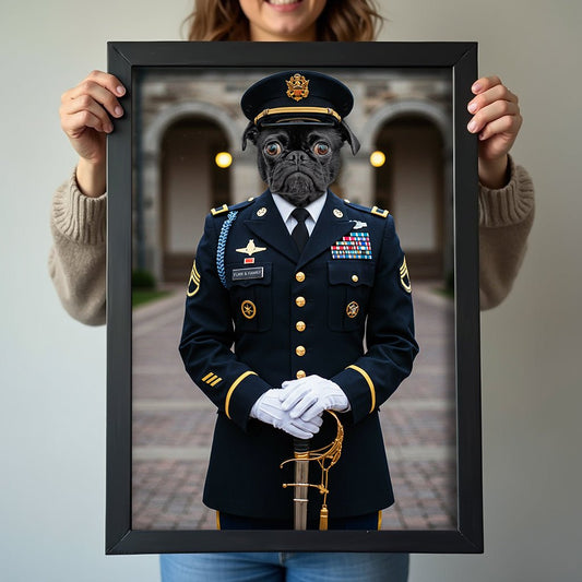 The Distinguished Officer - Custom Dress Blues Portrait - military art - 1 Pet - Furr and Family