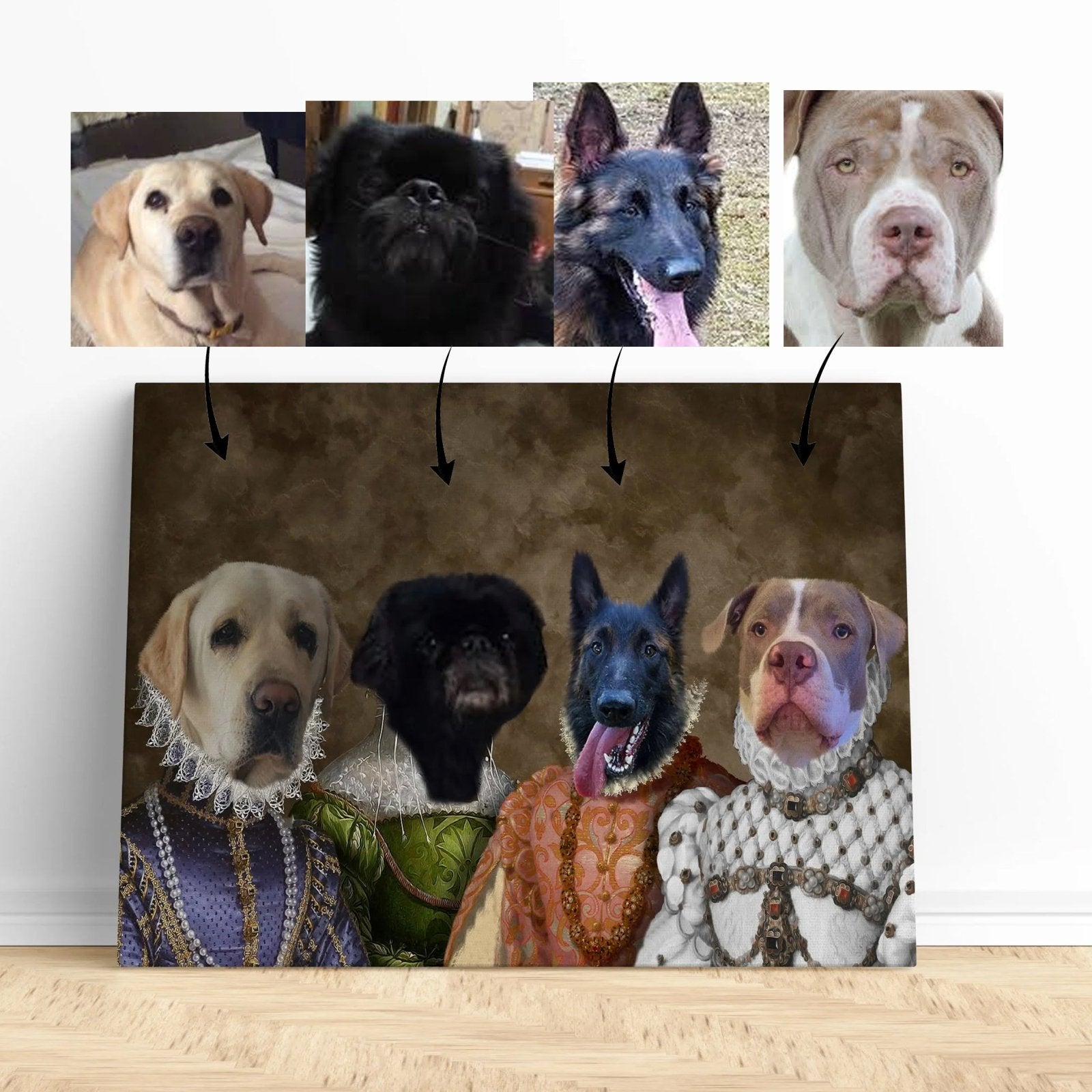 The Princesses - Custom Pet Portrait | Custom Pet Canvas - 4 pets - Furr and Family