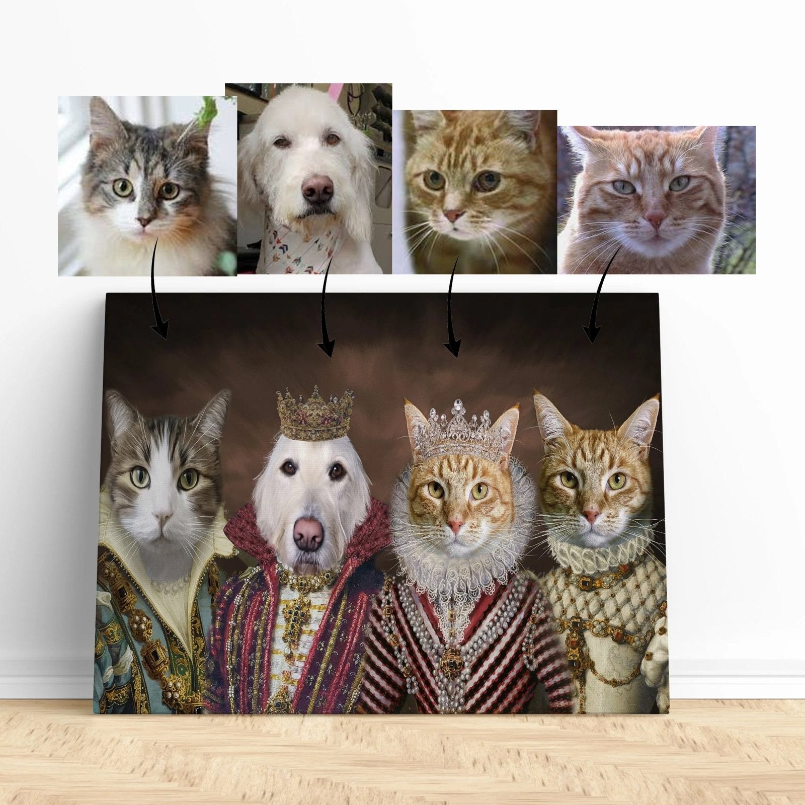 The Queens - Custom Pet Portrait | Custom Pet Canvas - 4 pets - Furr and Family